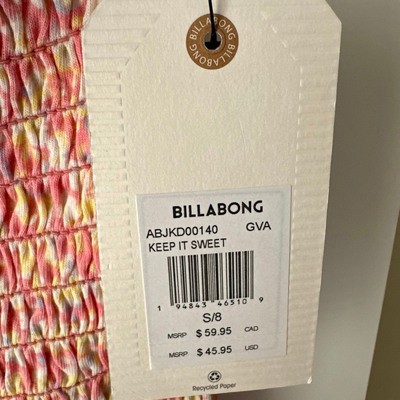 Women's Keep it Sweet Billabong Floral Smocked Babydoll Mini Dress S NEW - Picture 5 of 8